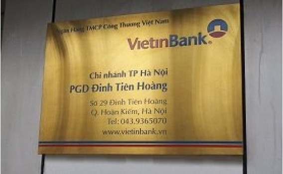 Biển hiệu inox vàng xước chi nhánh ngân hàng VietinBank