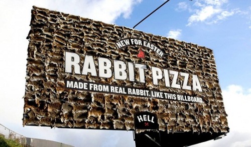 Biển quảng cáo pizza làm từ xác thỏ gây sốc