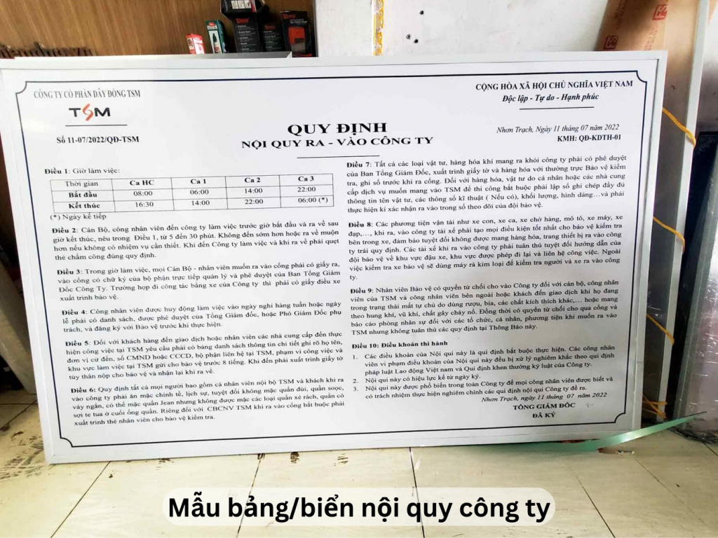 Mẫu bảng hiệu nội quy công ty