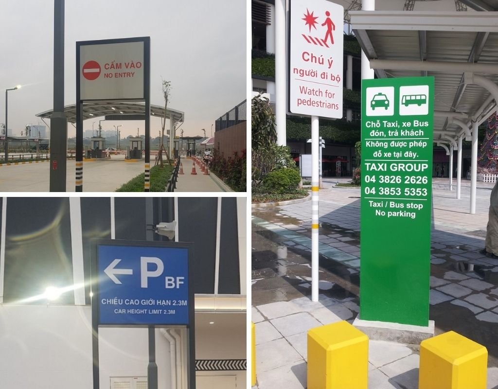 Các loại biển chỉ dẫn giao thông ở khu vực tư nhân, khu công nghiệp, bãi đỗ xe, hoặc công trình nội bộ