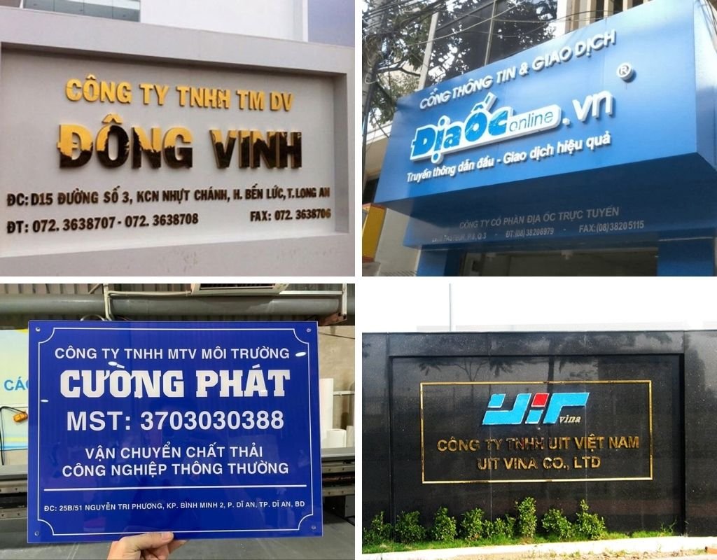 Thiết kế biển công ty tối giản, đủ thông tin
