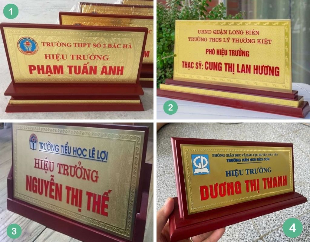 Các loại biển chức danh hiệu trưởng, phó hiệu trưởng (mẫu 1->4)