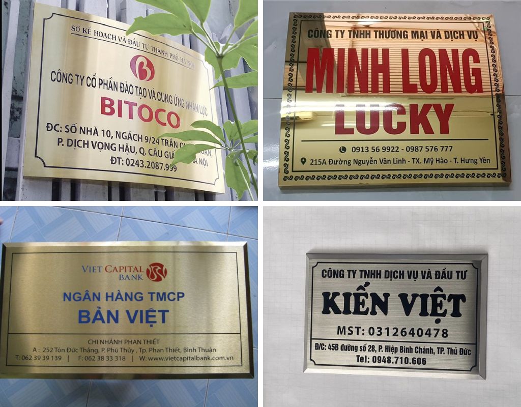 Biển inox ăn mòn sáng bóng, chữ khắc sắc nét, bền màu theo thời gian